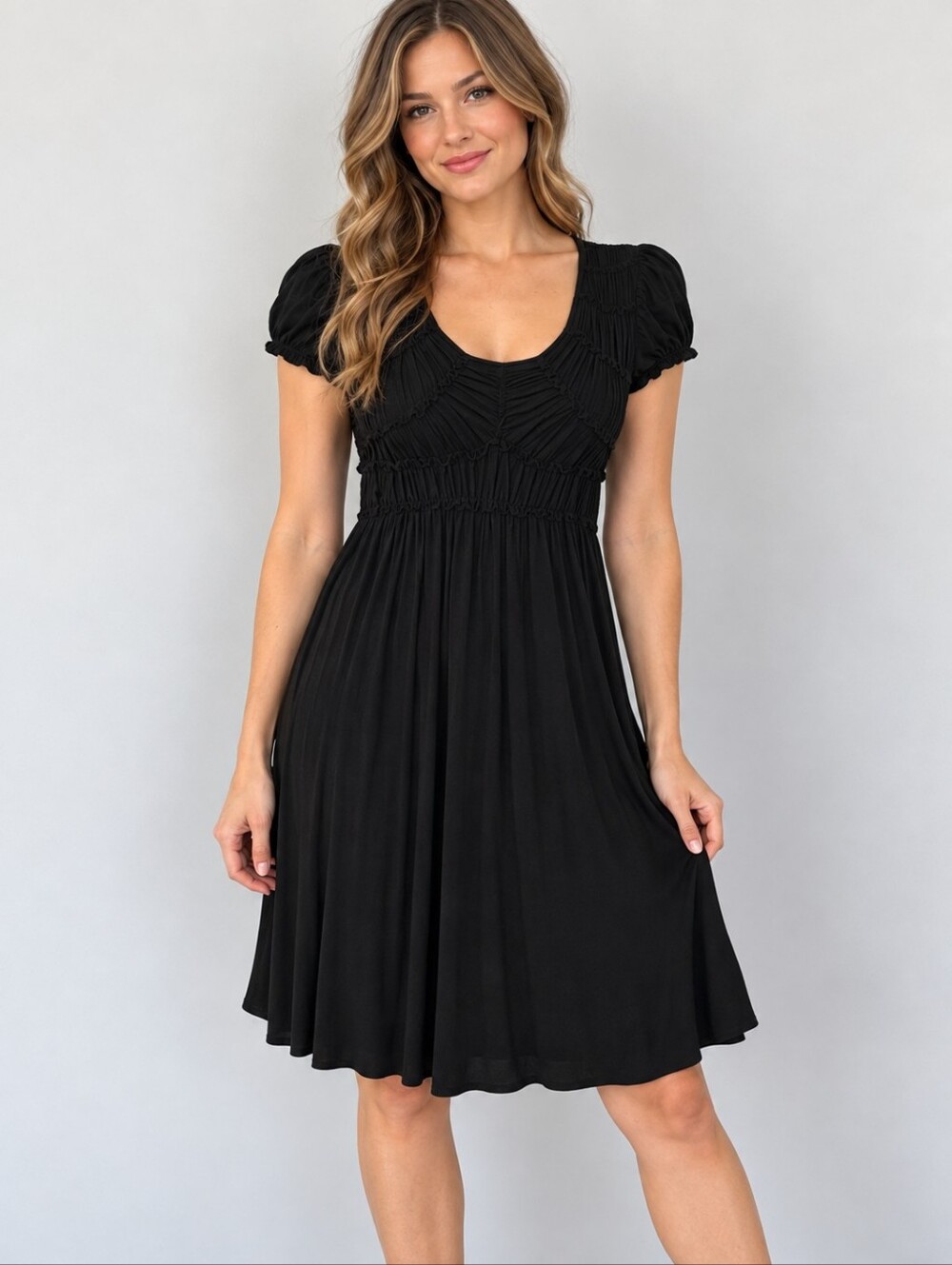 MAX STUDIO Black Webbed High Waist Lounge Dress